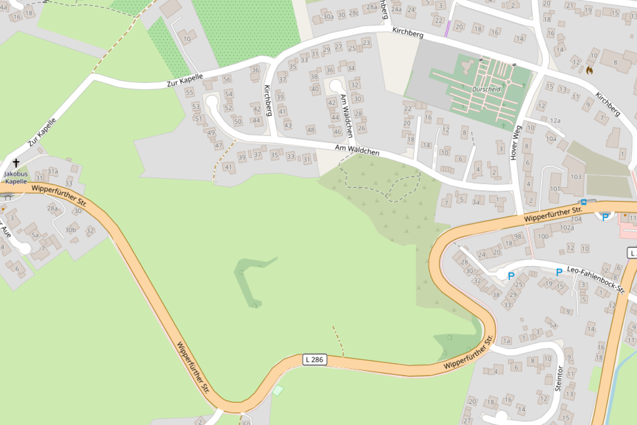 Abb.4 Alternative zur Wipperfürther Strasse (L286) Fahrradstrasse über den Kapellenweg und den Kirchberg nach Dürscheid